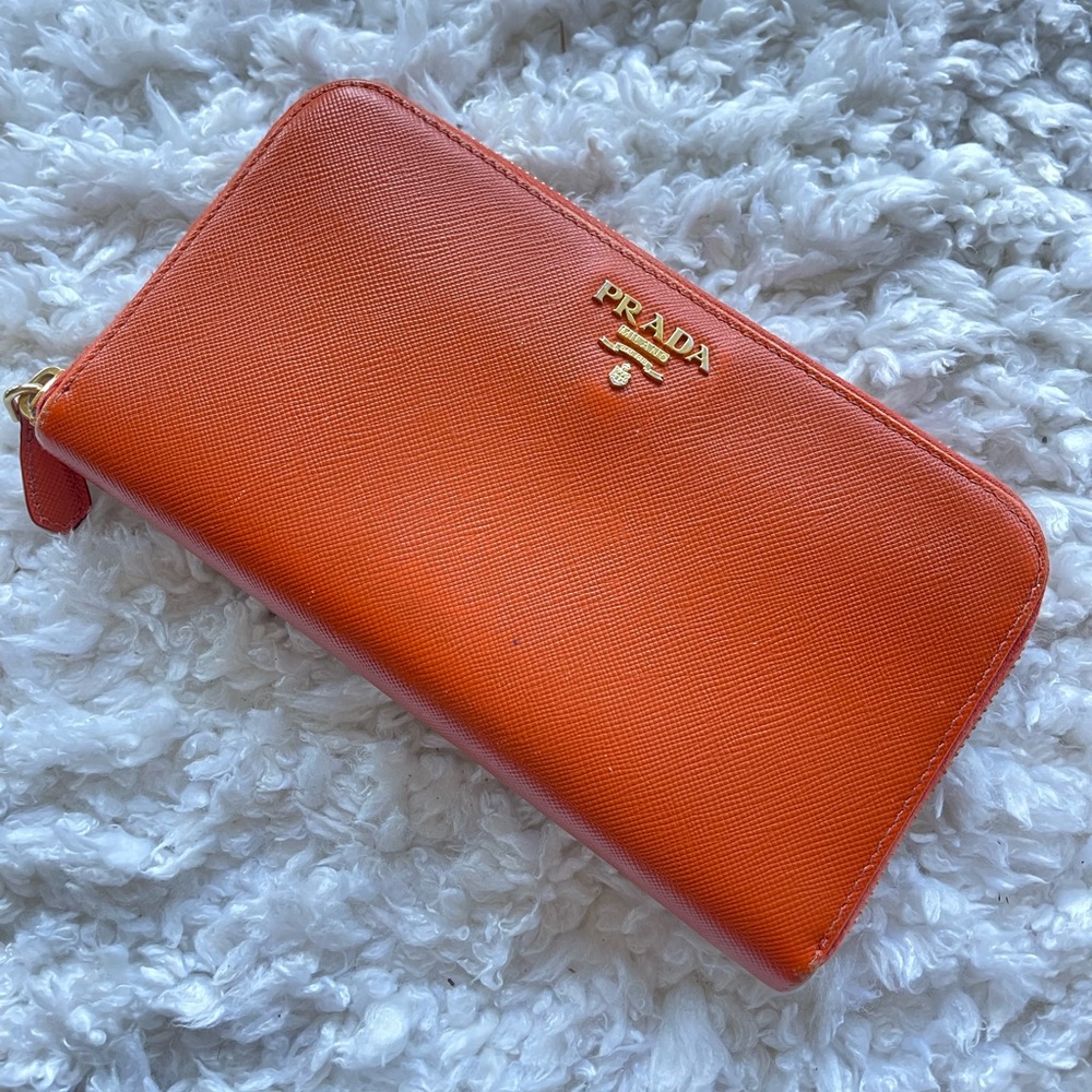 AUTHENTIC PRADA beautiful burnt orange zip around wallet